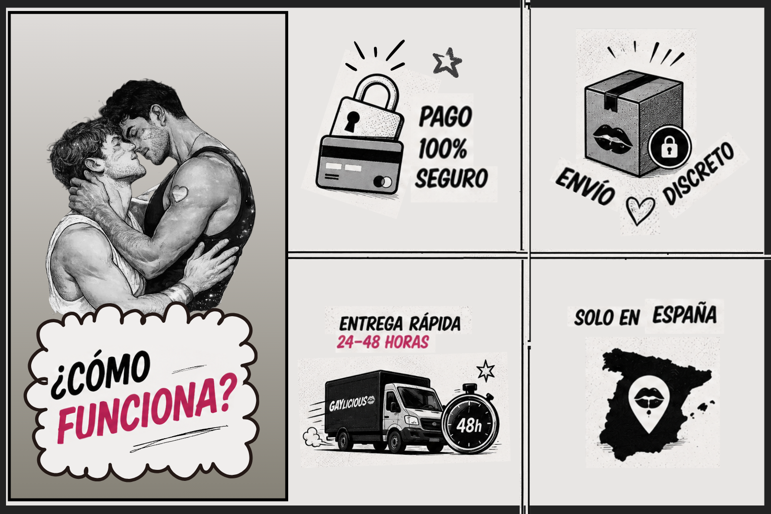 Iconos informativos de pago seguro y compra protegida en Gaylicious