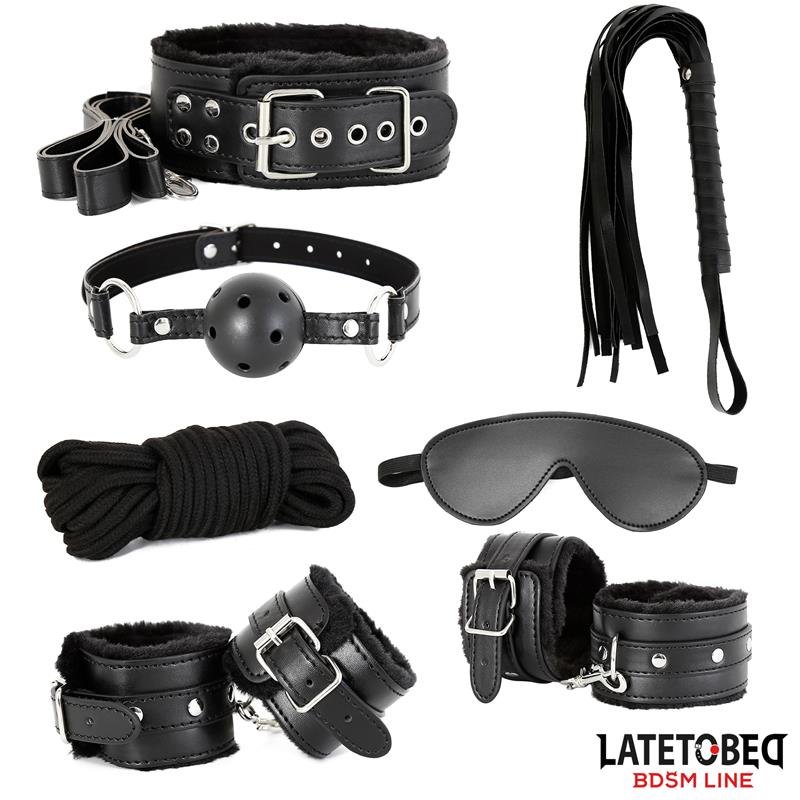 main Set BDSM negro de 7 piezas para juegos bondage